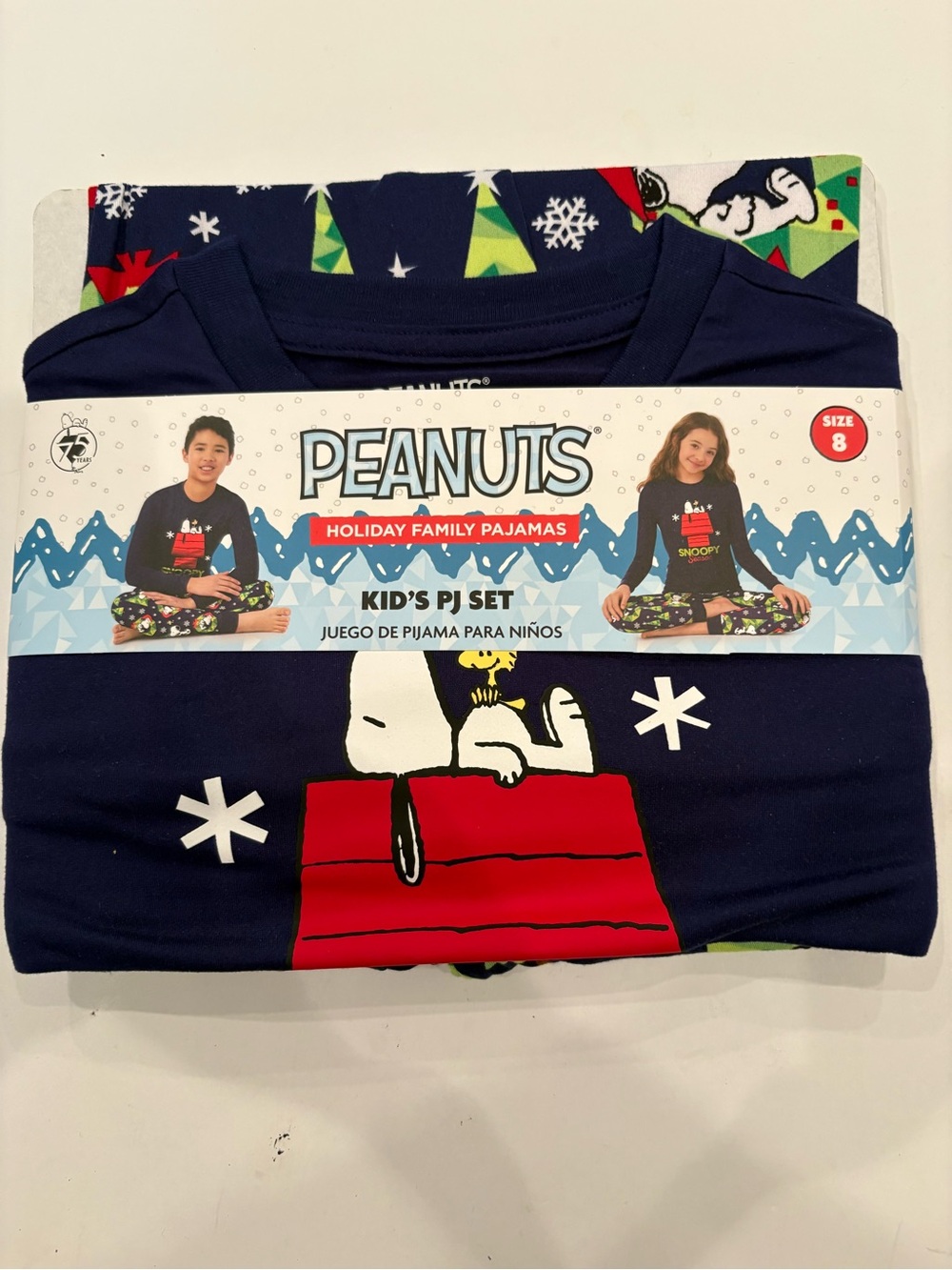 Peanuts Kids Pajama Set - Navy, Red, White Snoopy Holiday Print-size 8-Christmas